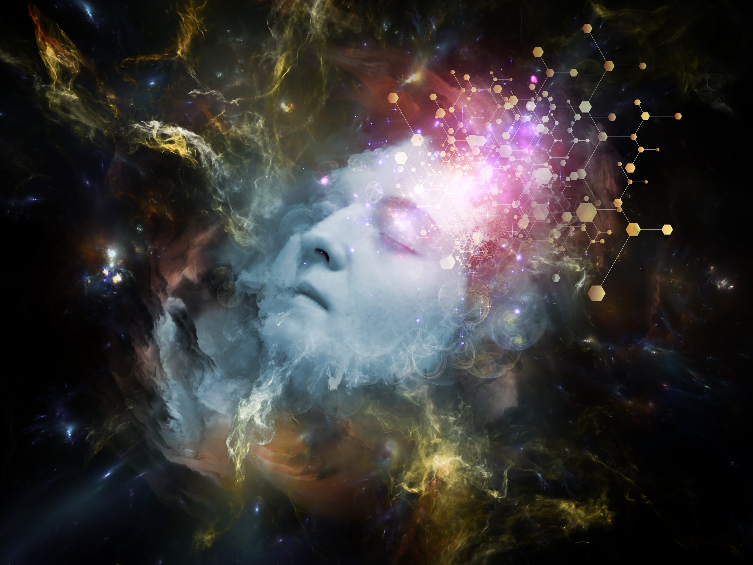 Will Universe Remember Me series. Backdrop composed of human face and fractal smoke nebula and suitable for use in the projects on human mind, imagination, memory and dreams